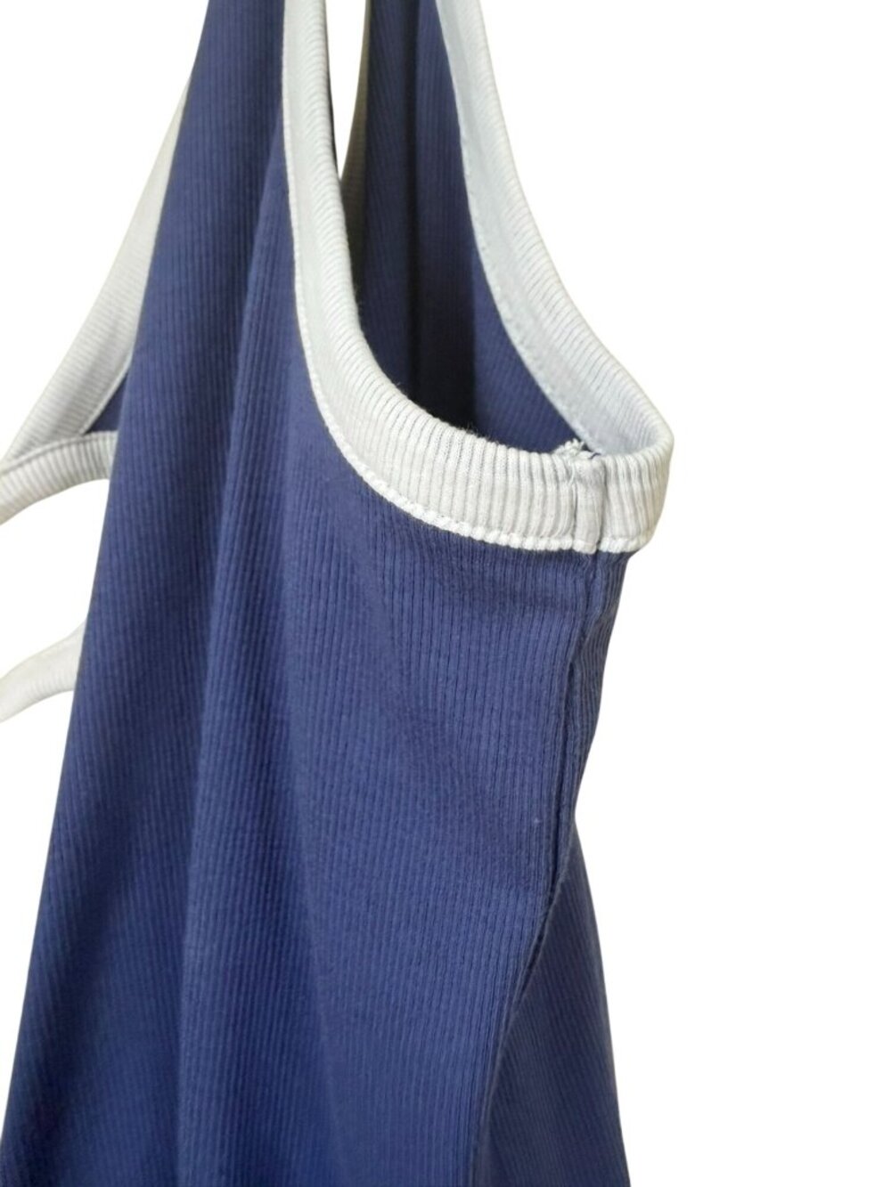 Madewell Womens Blue Tank Top With White Trim Ribbed Cotton Blend Sleeveless Siz - Picture 6 of 9